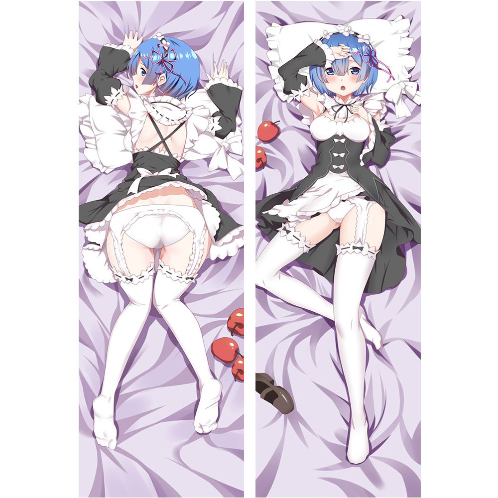 Dakimakura Rem allongée sur le ventre en tenue de maid Sans | WaifuParadise