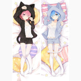 Dakimakura Rem et Ram ensemble en pyjama neko Sans | WaifuParadise