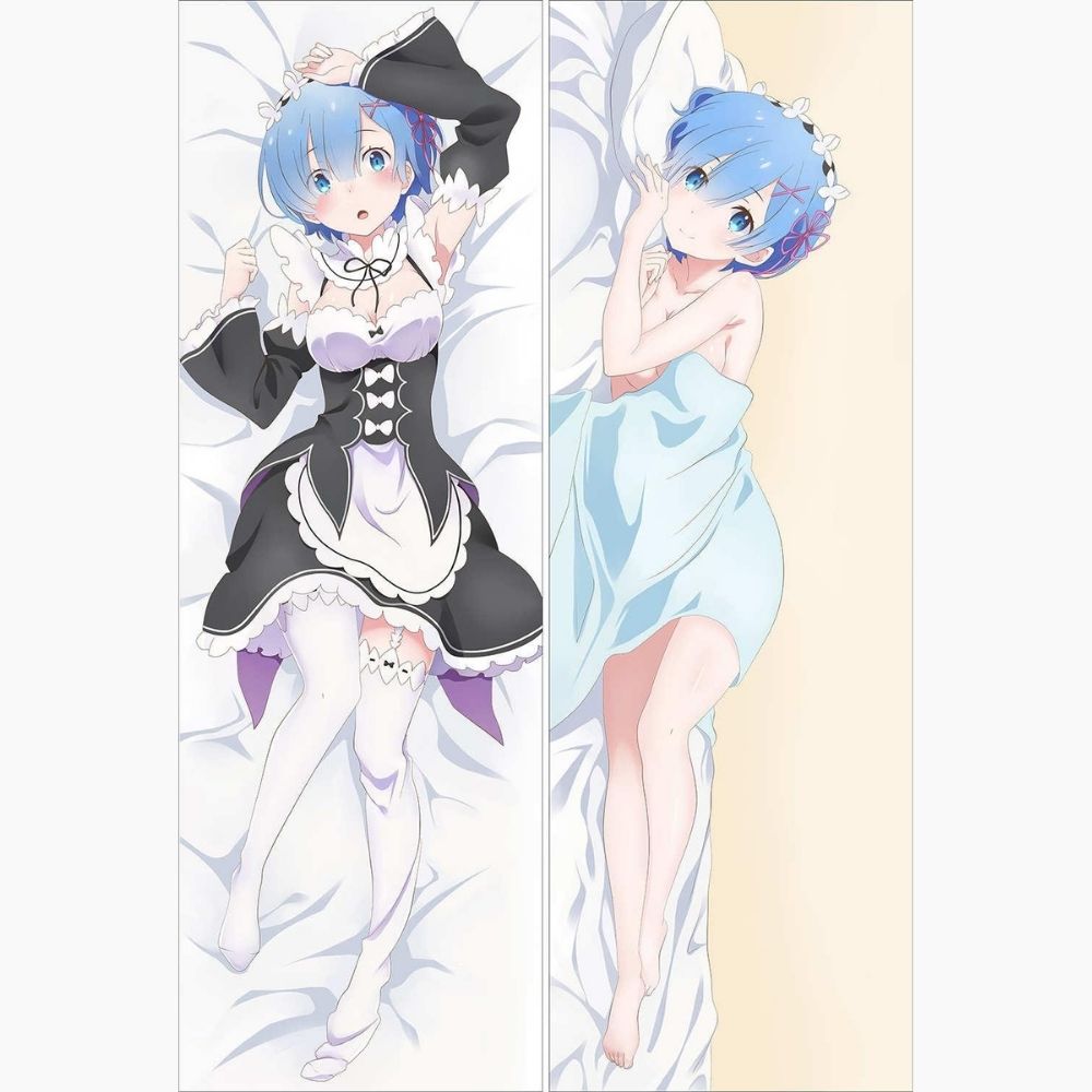 Dakimakura Rem dans sa tenue de maid et en pyjama Sans | WaifuParadise